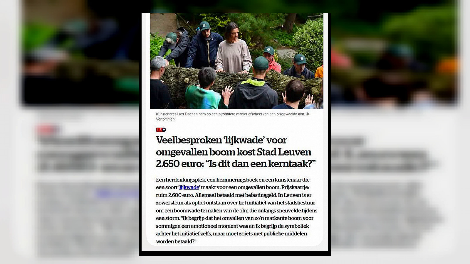 Onze wereld draait door: 2.650 euro voor een ceremonie rond een omgevallen boom